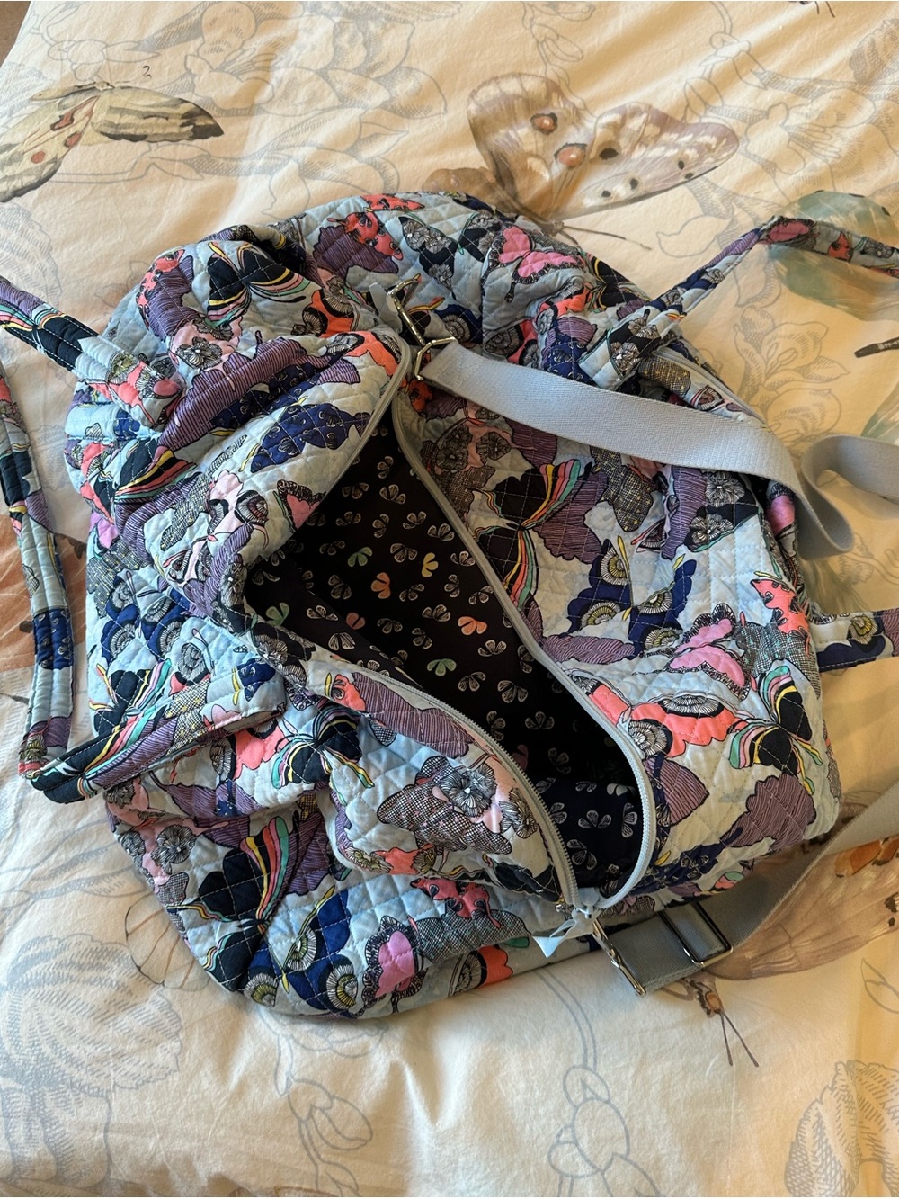 RETIRED Vera Bradley Large Travel Quilted Duffel Bag in Color Butterfly By